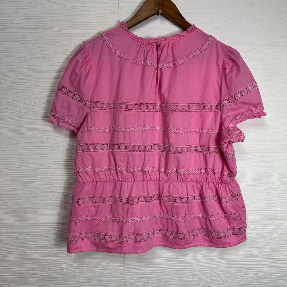 J. Crew Pink Blouse with Embroidered‎ Details eyelit flirty